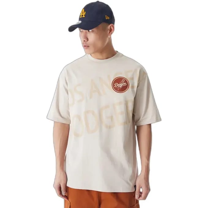 New Era Mlb Script Grphc Oversized La Dodgers T-shirt Met Korte Mouwen Beige M Man