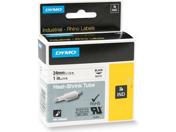 Labeltape dymo rhino industrieel krimpkous 9mm Zwart op wit