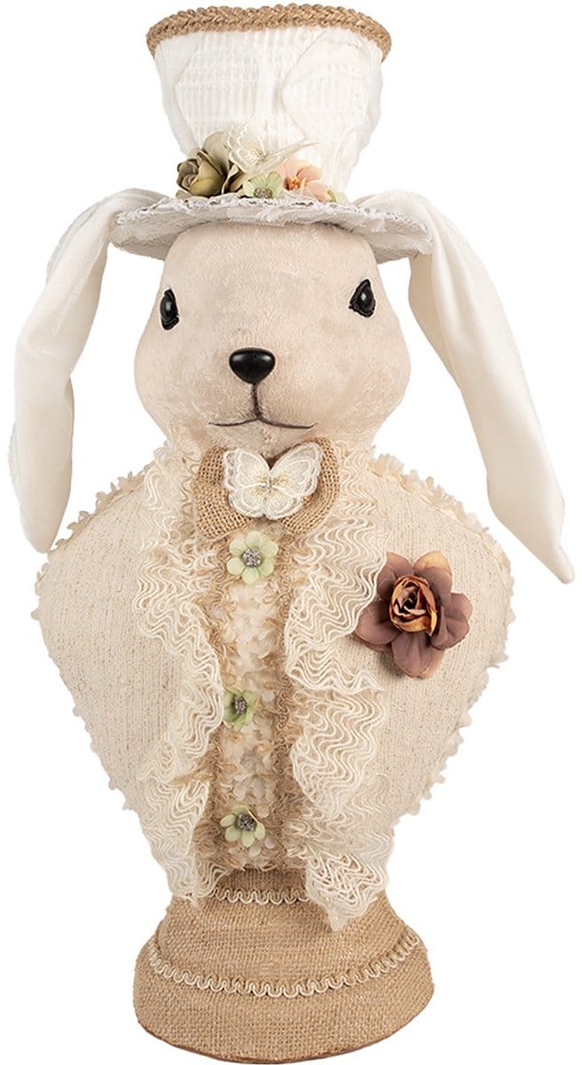Clayre & Eef Decoratie Beeld Konijn 24x17x50 cm Beige Textiel