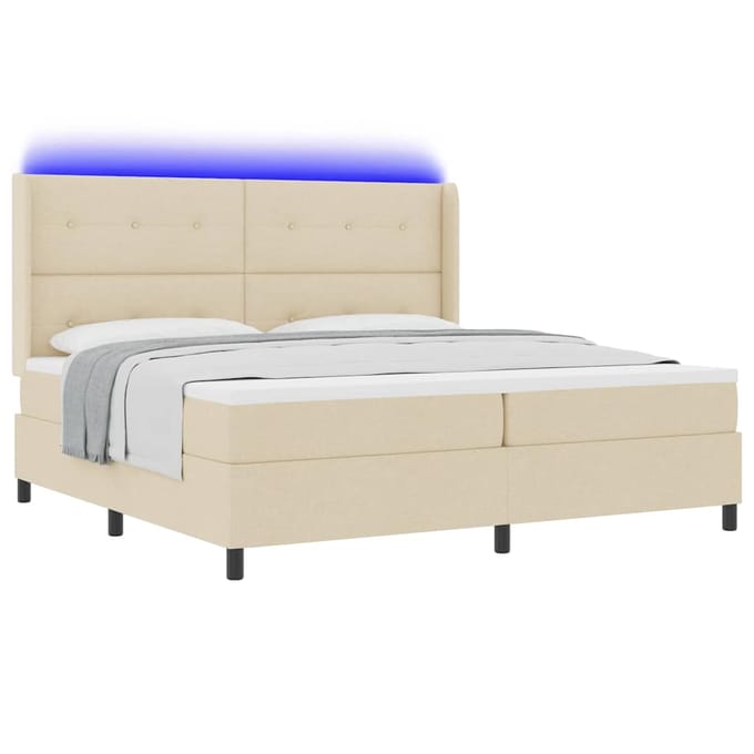 vidaXL - LED - Box - Spring - Bed - met - hoofdeinde - Crème - 200 - x - 200 - cm - Stof