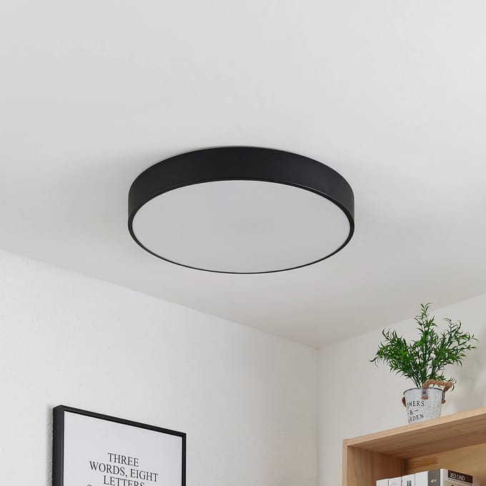 Lindby LED plafondlamp Simera, Ø 50cm, zwart, metaal