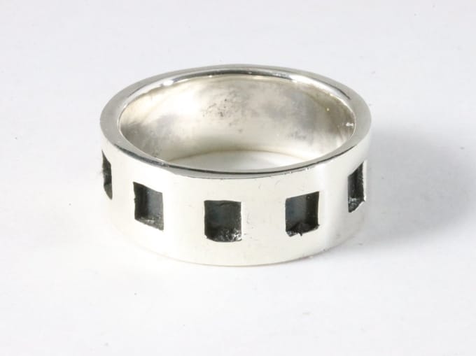 Zware zilveren ring met zwarte blokken - maat 21
