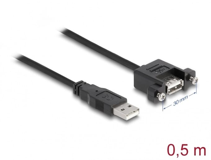 Delock Cable USB 2.0 Type-A male > USB 2.0 Type-A female panel-mount 0.5 m