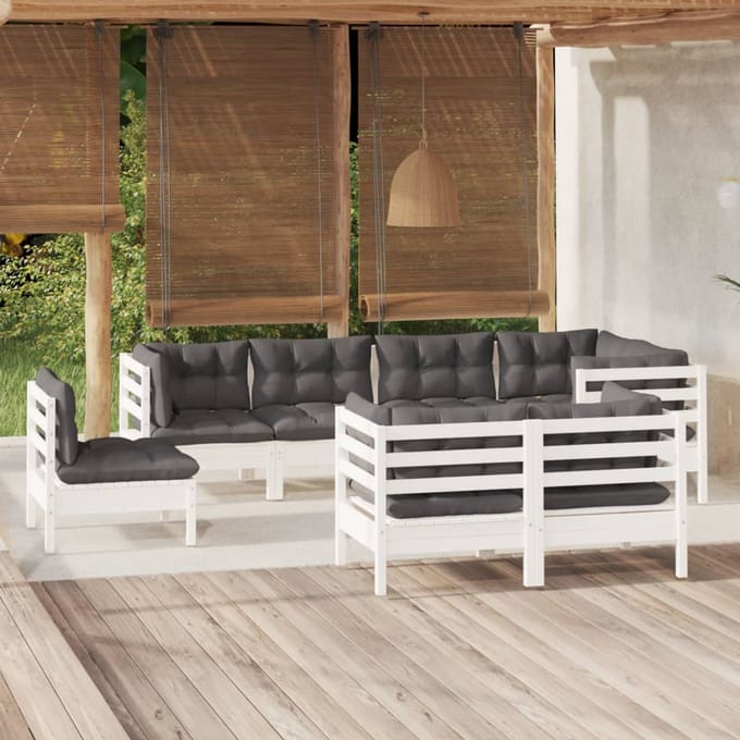 vidaXL - 8-delige - Loungeset - met - kussens - massief - grenenhout - wit