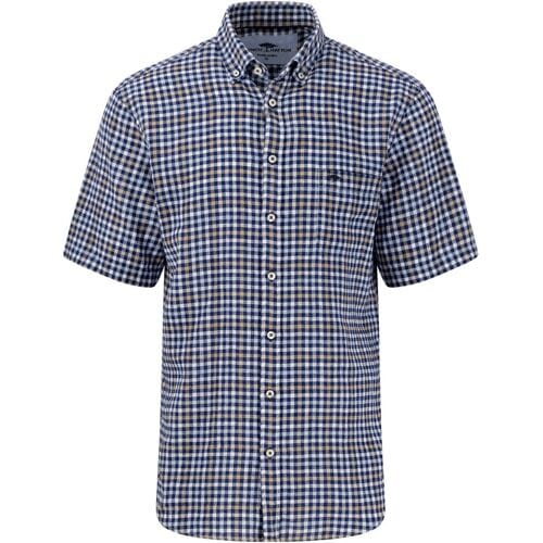 Fynch-Hatton Overhemd Pure Linnen Classic Check Short Sleeve Navy / male