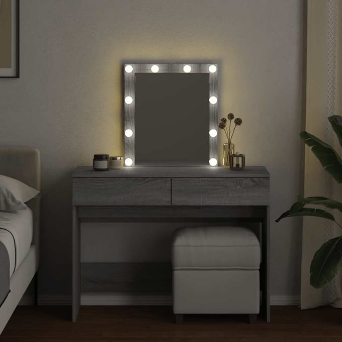 vidaXL - Kaptafel - met - LED-verlichting - 100x40x130 - cm - grijs - sonoma