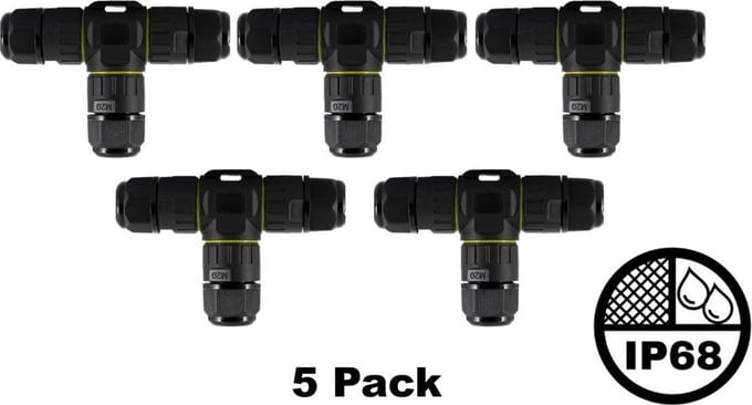 5 Pack - Waterdichte kabelverbinder T (3 uitgangen), IP68, Kabeldikte: 0,5-2,5 mm²