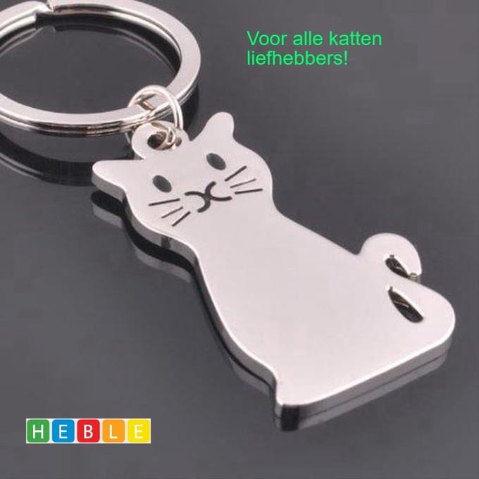 *** Katten Sleutelhanger Kat / Poes - Zilverkleurig - van Heble® ***