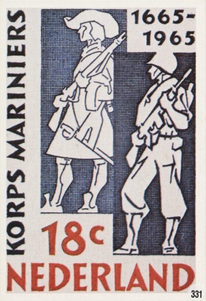 Briefkaart met afbeelding 300 jaar Korps Mariniers postzegel