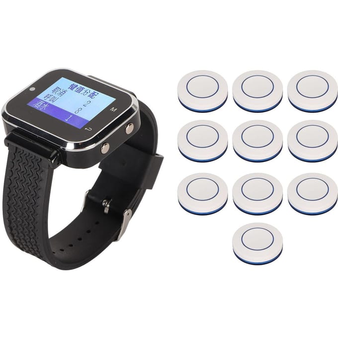 Draadloos Oproepsysteem Pager 1 Horloge Ontvanger 10 Oproeppagers Vibratie Zoemer Zorgverlener Pager voor UK Plug white
