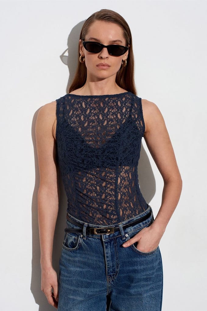 Aansluitende Kant Mouwloze Blouse