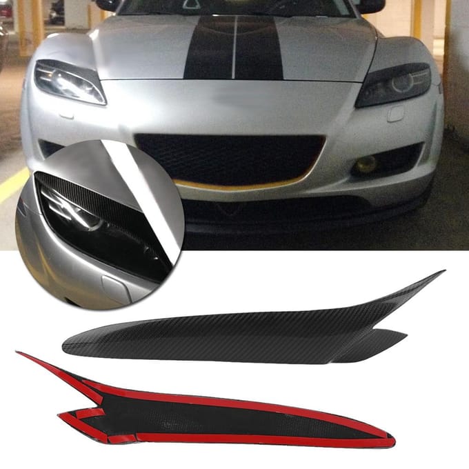 1 Paar Auto Echte Koolstofvezel Koplamp Wenkbrauw Ooglid Trim voor Mazda RX8 20042008 black