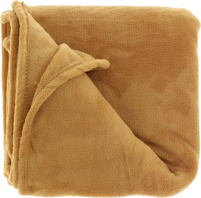 Unique Living Plaid/deken - fleece - mosterd geel - polyester - 130 x 180 cm