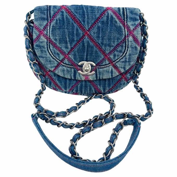 Chanel Coco Beach Mini Schoudertas in Blauw Katoen