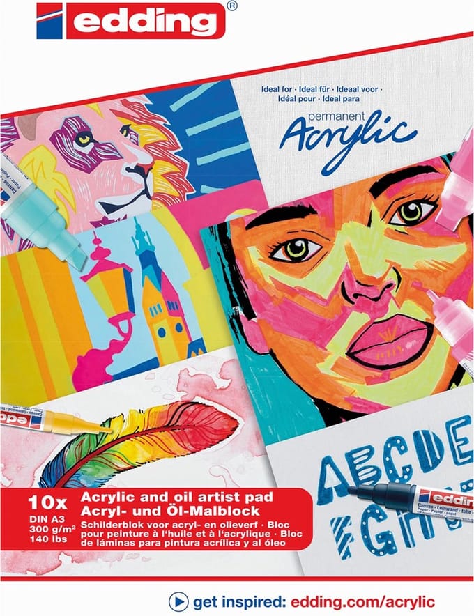 Olie-acrylblok edding 30010 a3 10 vel 300gr wit | 15 stuks