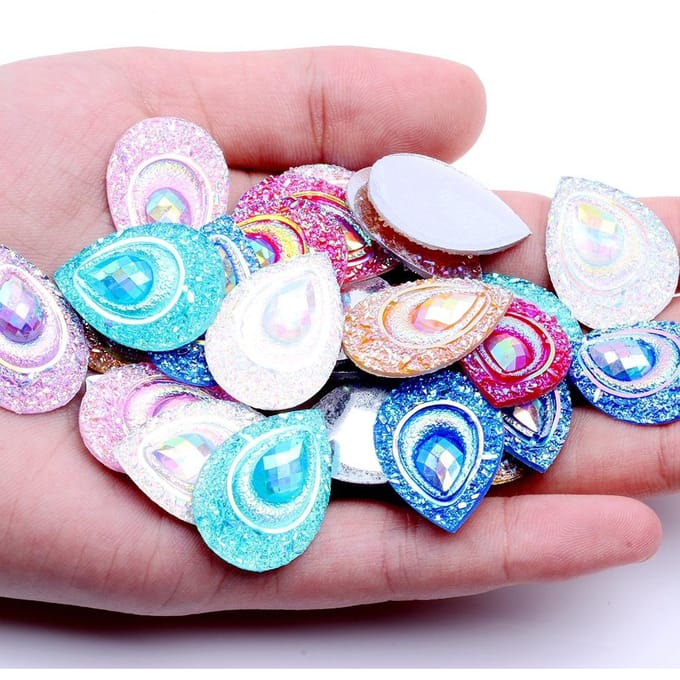 25 stuks 18mm*25mm AB Zwart Hars Druppel Platte Achterkant Strass veelkleurig