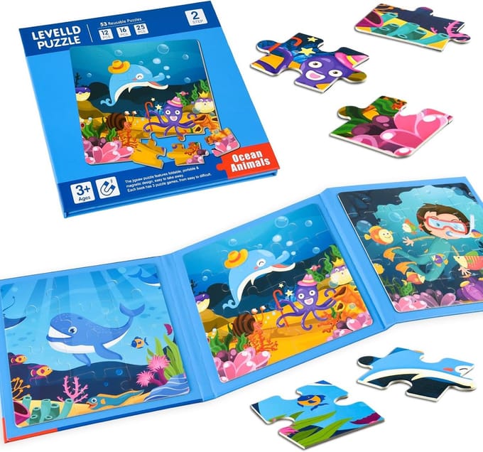 Magnetische Puzzel voor Kinderen Vanaf 3 Jaar - Oceaan Themadoos met Verwisselbare Stukjes