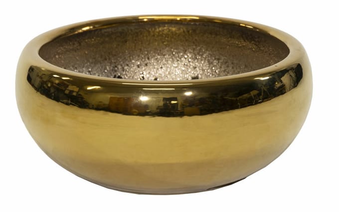 Mega Collections Bloempot/schaal Emperor laag - rond - goud - D33 x H17 cm - glans