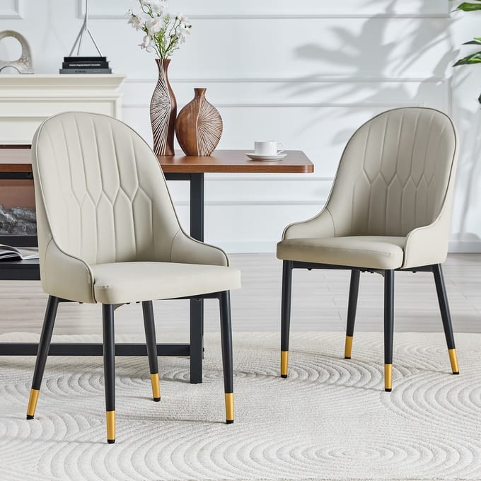 MODFU - Eetkamerstoelen Set Van 2 - Ergonomisch - Bliksempatroon - Modern - Metaal En Kunstleer - Zwart Warmgrijs