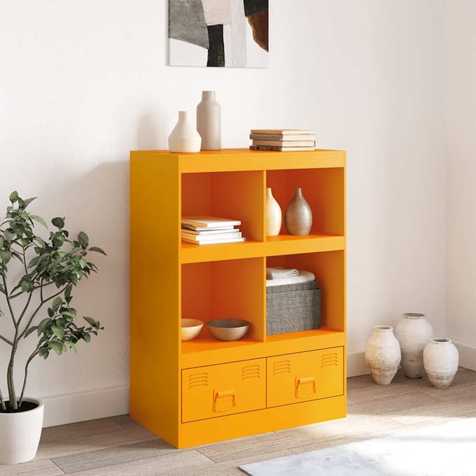 vidaXL - Hoge - kast - 67x39x95 - cm - staal - mosterdgeel