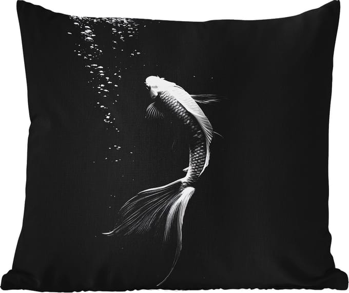 Tuinkussen - Koi - Vis - Wit - Zwart - 40x40 cm - Weerbestendig