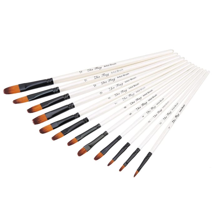 12 stuks Tekenpenseel Set Kunst Gouache Waterverf Olieverf Gereedschap (01) white