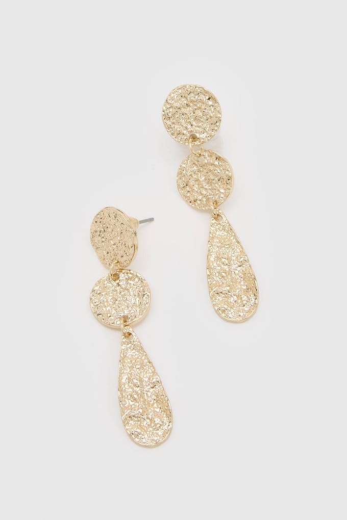 boohoo Dames Gehamerde Traan Oorbellen | Goud