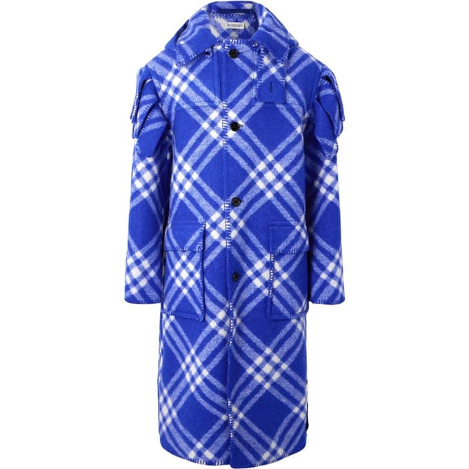 Burberry blauw geruite wollen cape parka jas