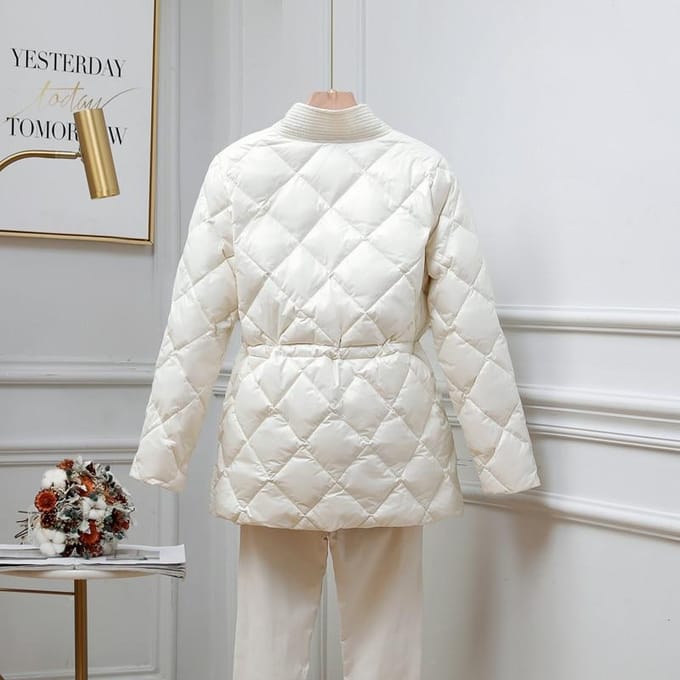 Vrouwen Elegant Wit Eend Donsjack Koreaanse Mode V-hals Slanke Bandage Lichtgewicht Donsjas en Parka Warme Uitloper M zwart