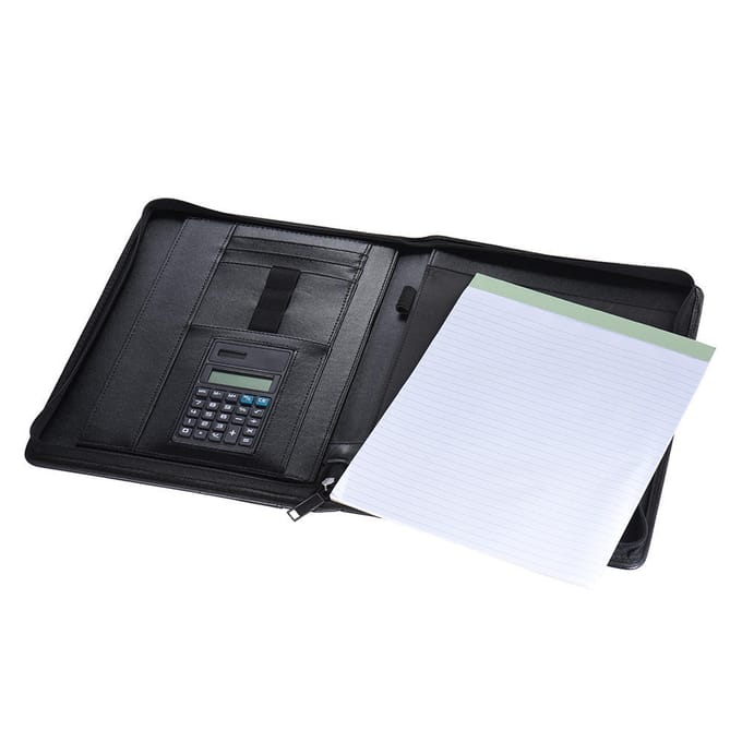A4 PU-lederen zakelijke portfoliomap met ritssluiting, organizer + rekenmachine black