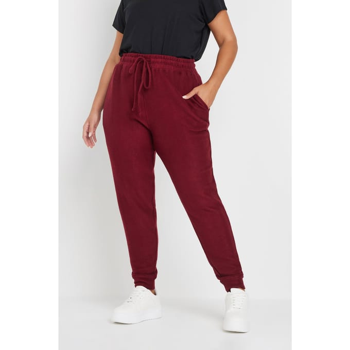 Yours Zachte Joggingbroek Met Elastische Tailleband In Bordeauxrood Size 48