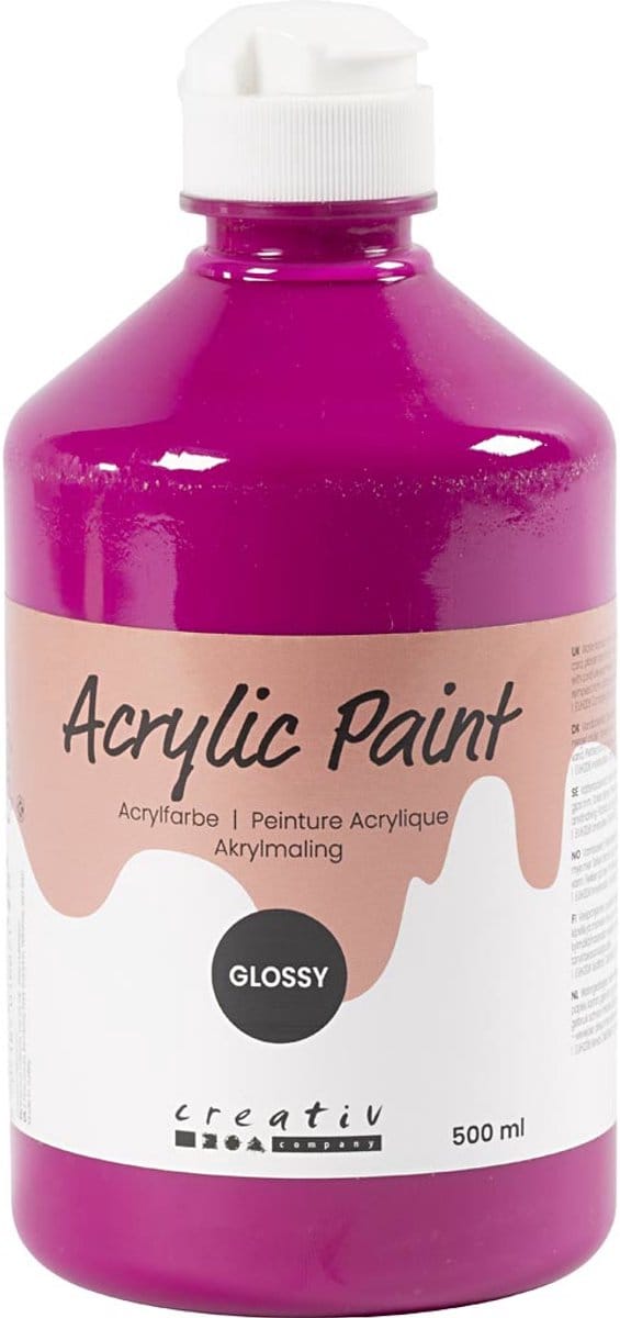 Acrylverf Glossy, roze, 500 ml/ 1 fles