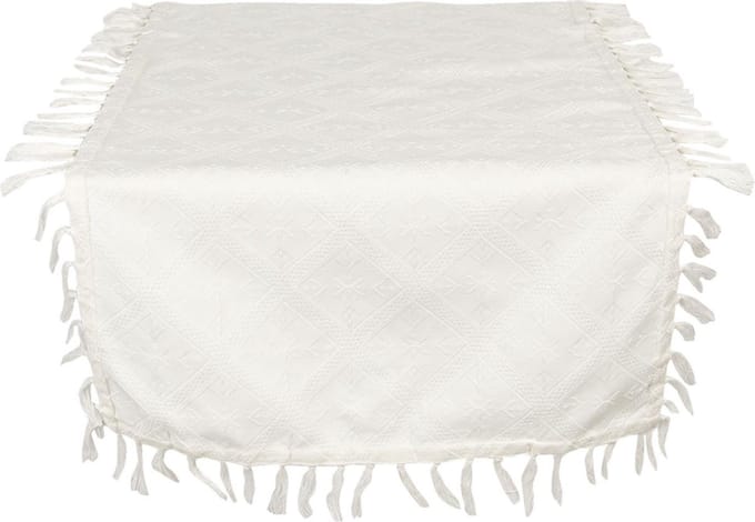 Clayre & Eef Tafelloper 50*140 cm Creme Katoen Rechthoek Tafelkleed Loper Tafeltextiel