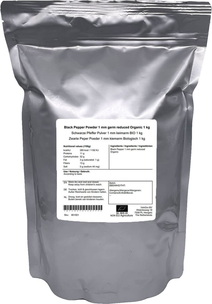 Zwarte Peper Poeder 1 mm Kiemarm - 1 Kg - Holyflavours