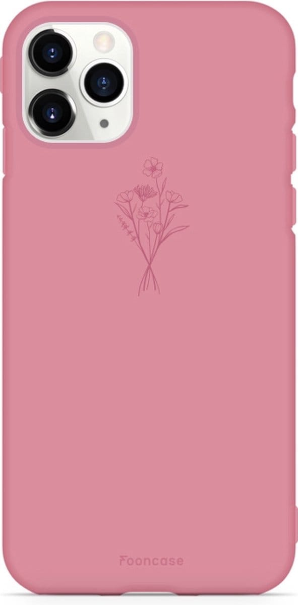 Fooncase Hoesje Geschikt voor iPhone 11 Pro Max - Shockproof Case - Back Cover / Soft Case - Terracotta / veldbloemen