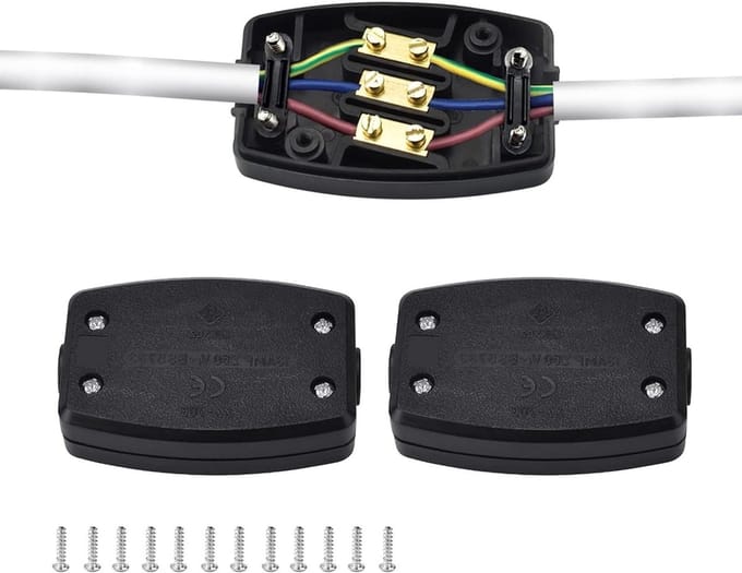 2-Pack Elektrische Doos met 3 Terminals Flex Connector, 13A 250V, Ideaal voor Bedrading en Aansluitingen