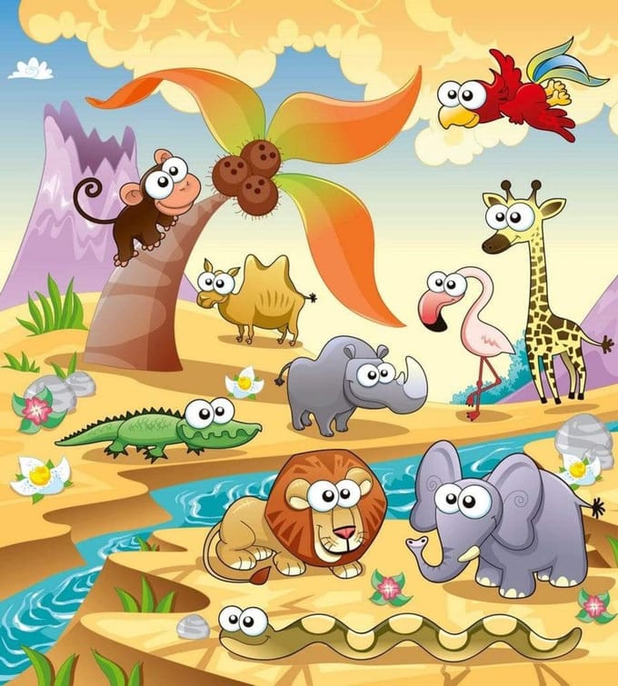 Fotobehang - Savanna Animals 225x250cm - Vliesbehang
