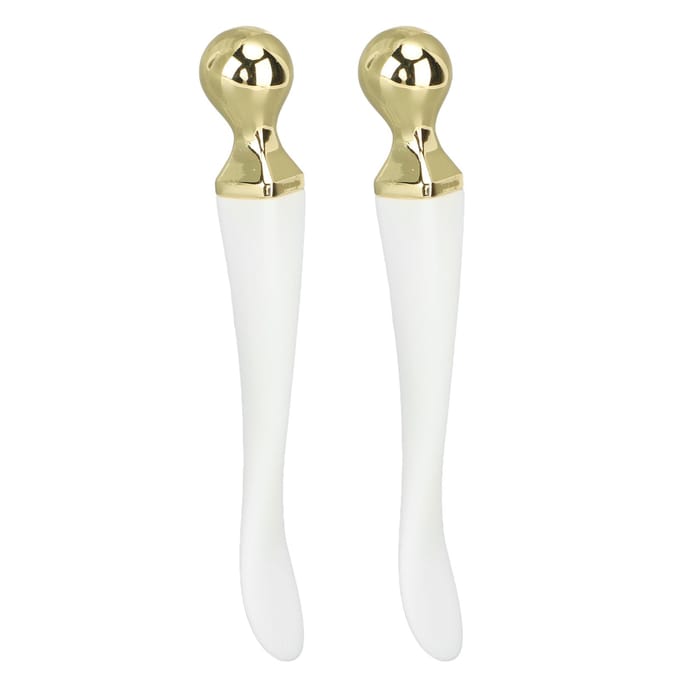 2 stuks Metalen Oogcrème Applicator Spatel Dubbelzijdig Zinklegering Silicone Oogmassage Tool white