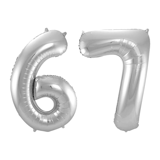 Folieballon 67 jaar - Zilver - 86 cm