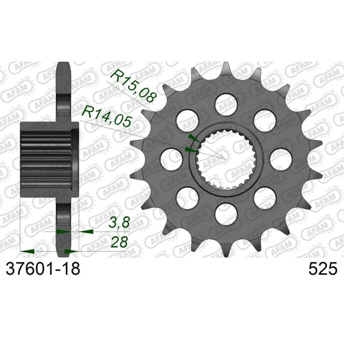 Stalen motortandwiel voor Afam 525 18 dents
