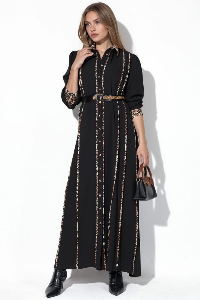 Leren Maxi Shirtjurk met Luipaardprint