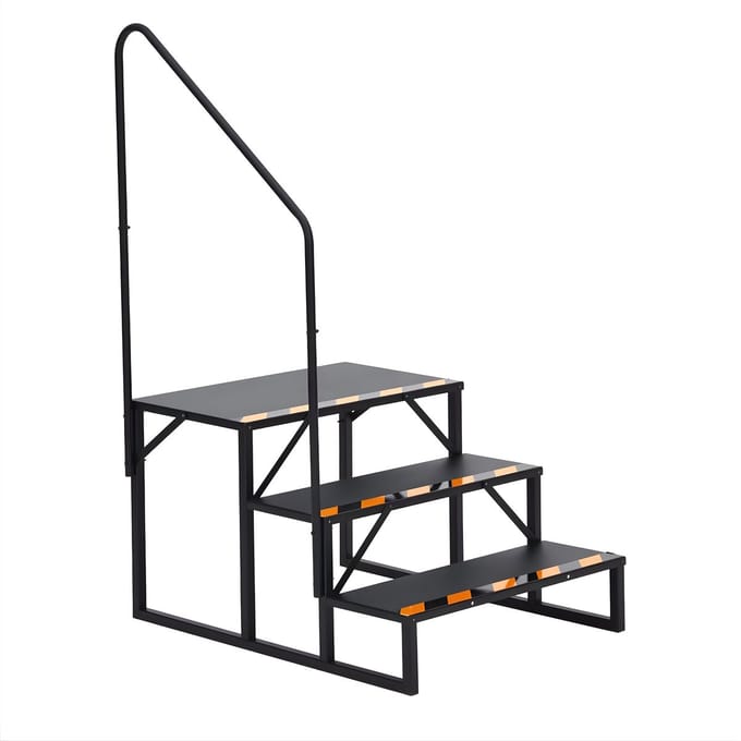 3-Traps Campertrap - Draagbare Stalen Instaptrap met Leuning & Antislip - Voor Camper & Caravan