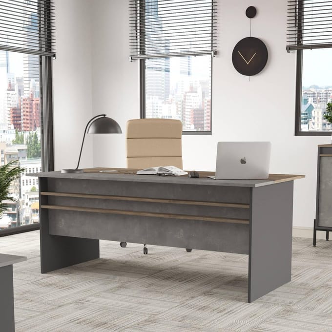 Functioneel Bureau VS1 In Bruin En Grijs - Emob - Bureautafels - Melamine; Spaanplaat