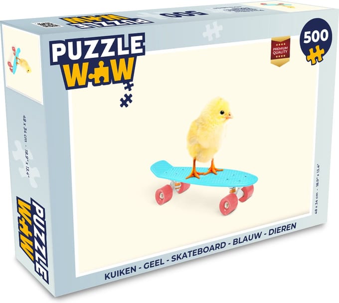 Puzzel Kuiken - Geel - Skateboard - Blauw - Dieren - Legpuzzel - Puzzel 500 stukjes