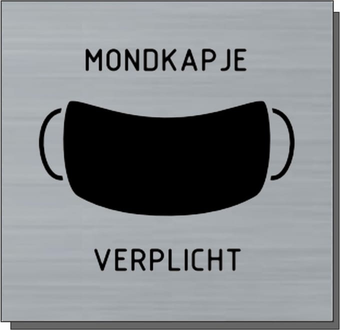 Deurbordje - bordje - Mondkapje verplicht - vierkant met RVS look