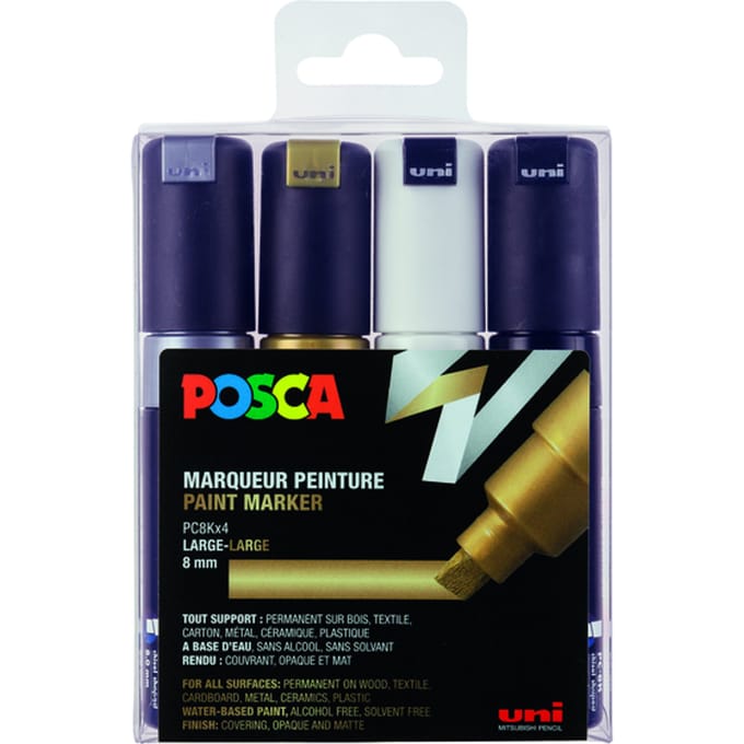 Paintmarker Uni POSCA PC8K breed schuin assorti set à 4 stuks
