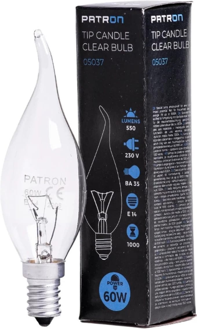 Patron E14 Tip Kaars Gloeilamp | 60W 2700K 550Lm | Dimbaar