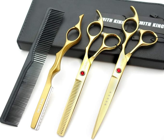 Haarschaar Set - Kappersscharen Dunner - Haar Knippen - Ergonomisch Ontwerp - 7 Inch - Goud