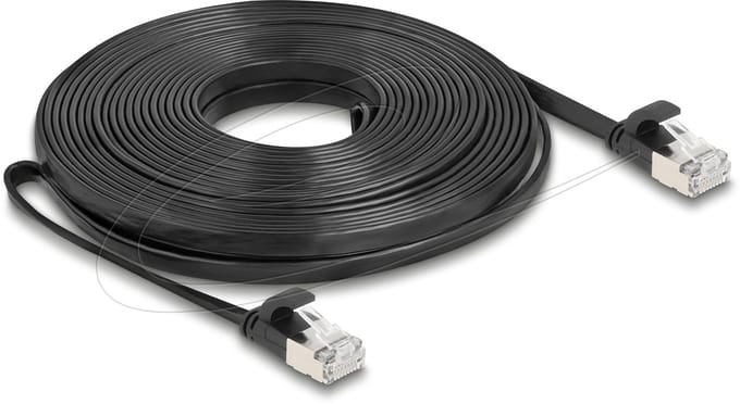 Delock RJ45 Flat Patch Cable plug to plug Cat.6A 10 m black