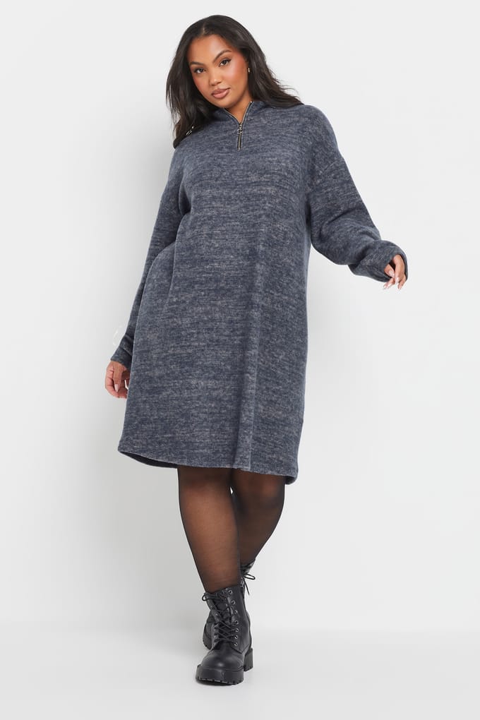Yours Blauwe Zachte Rits Trui Jurk Size 48